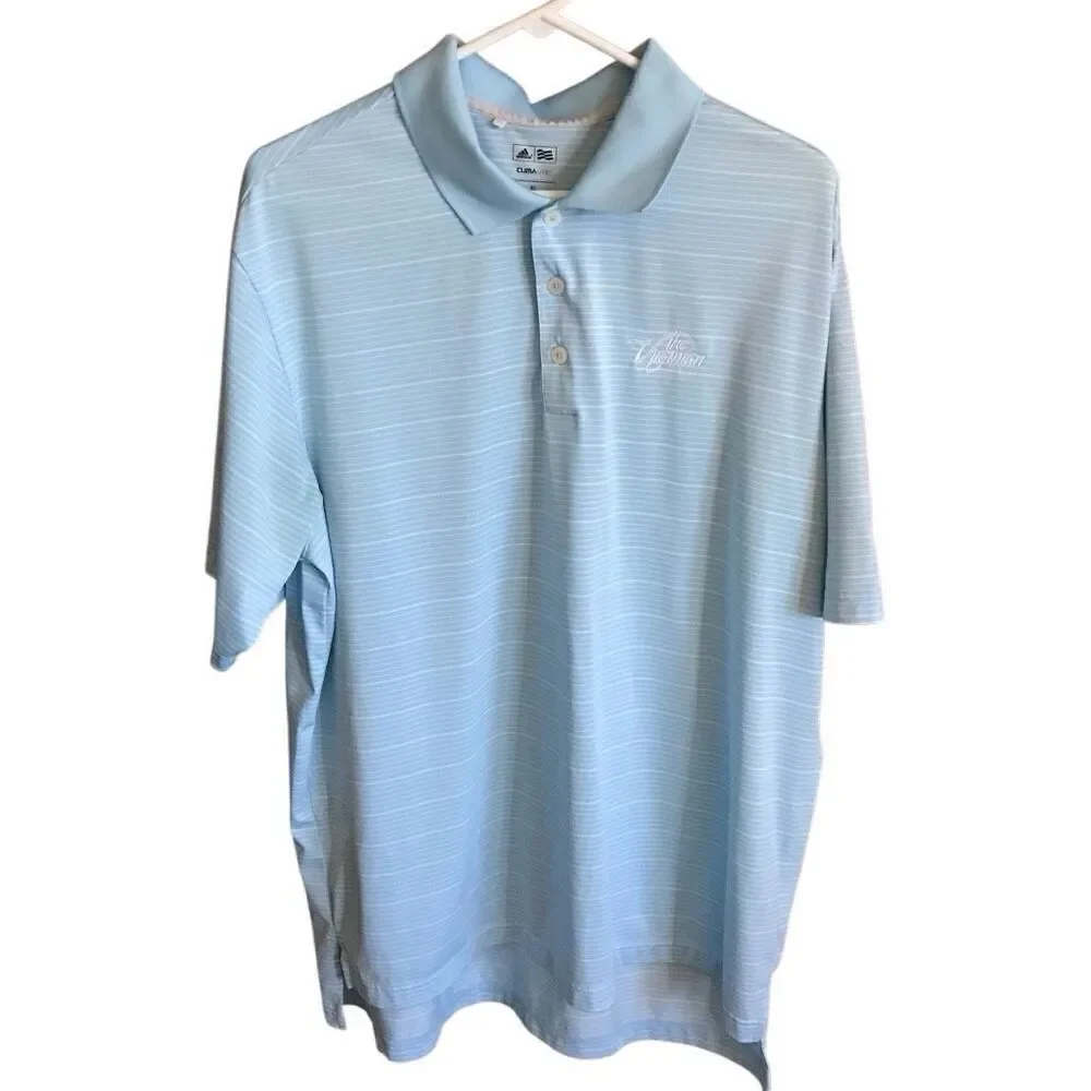 Adidas climalite golf polo men’s SZ XL blue white stripe Virginian golf Club